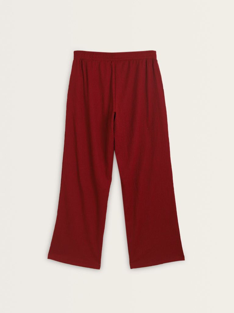 Superstar Red Crinkle-Textured High-Rise Pants