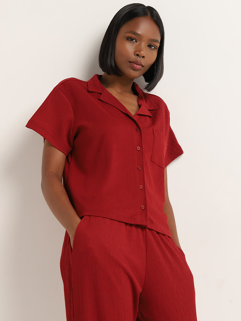 Superstar Red Crinkle-Textured Shirt