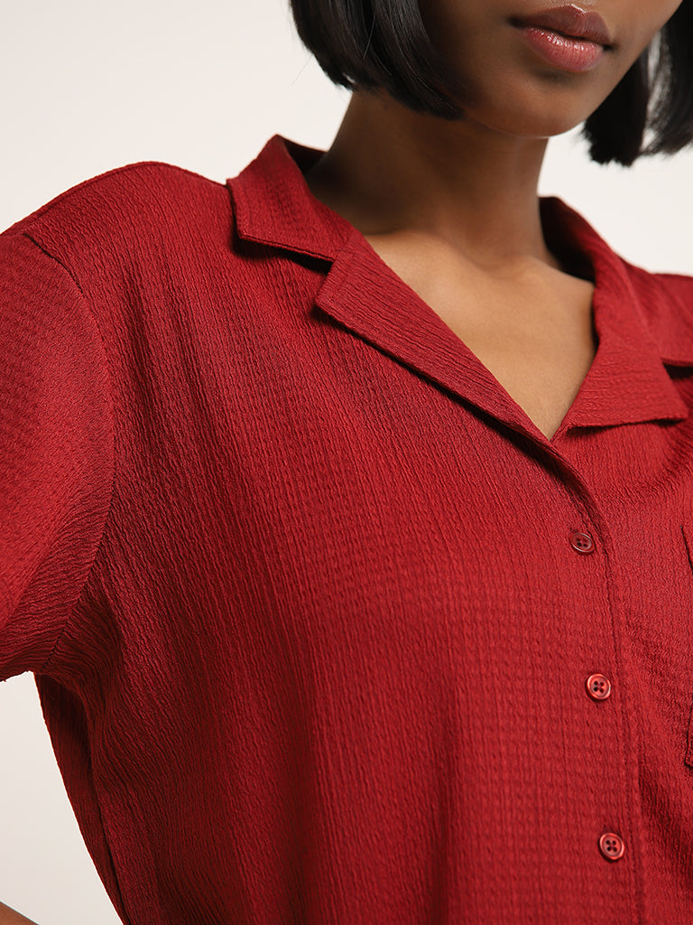 Superstar Red Crinkle-Textured Shirt