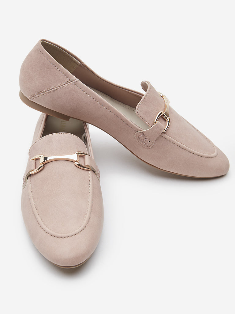 LUNA BLU Blush Pink Metal-Detailed Loafers