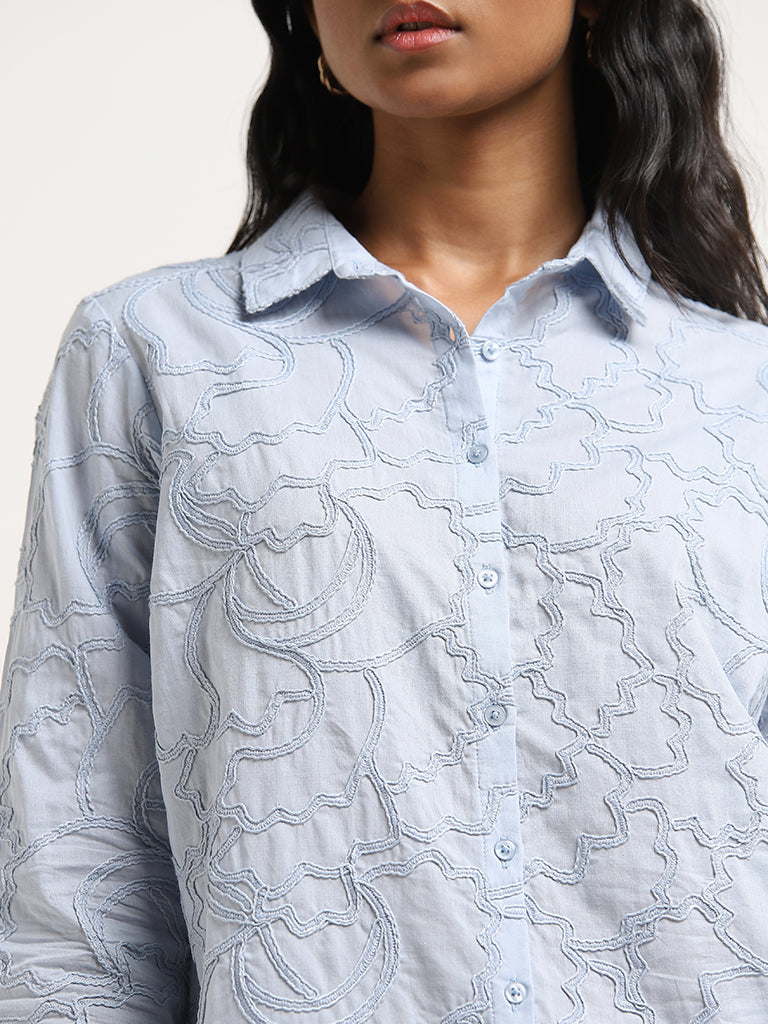 LOV Light Blue Embroidered Cotton Shirt