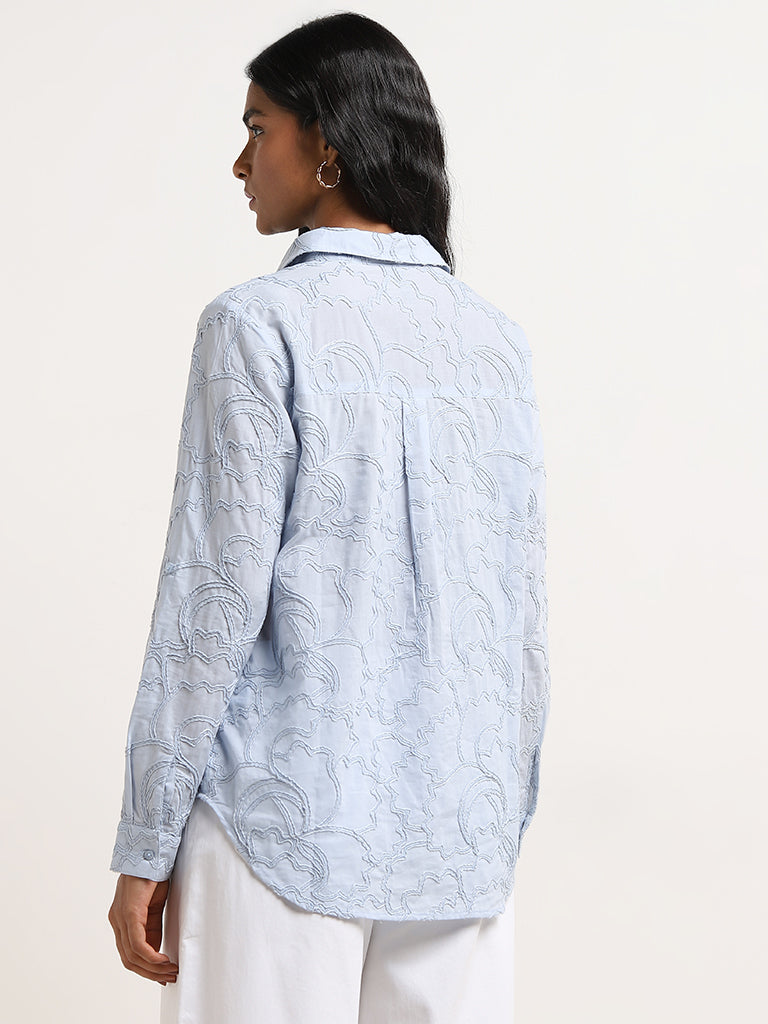 LOV Light Blue Embroidered Cotton Shirt
