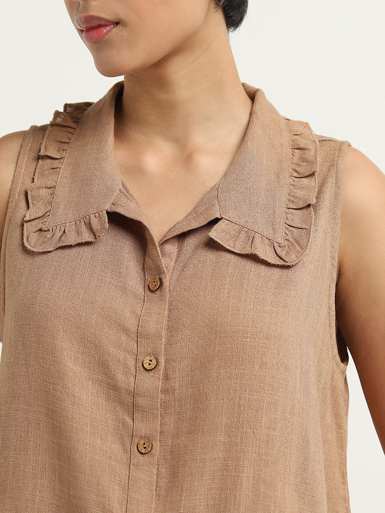 LOV Dark Beige Ruffle-Detailed Shirt