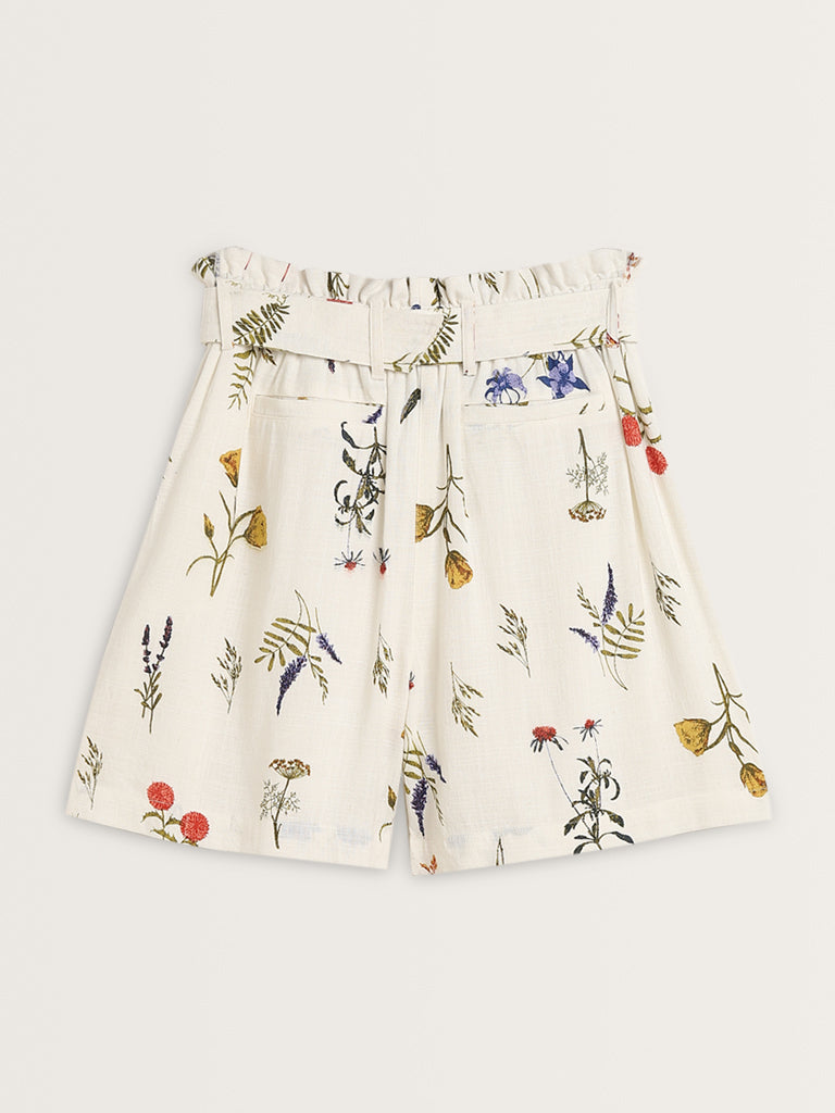 LOV Off-White High-Rise Blended Linen Shorts with Belt