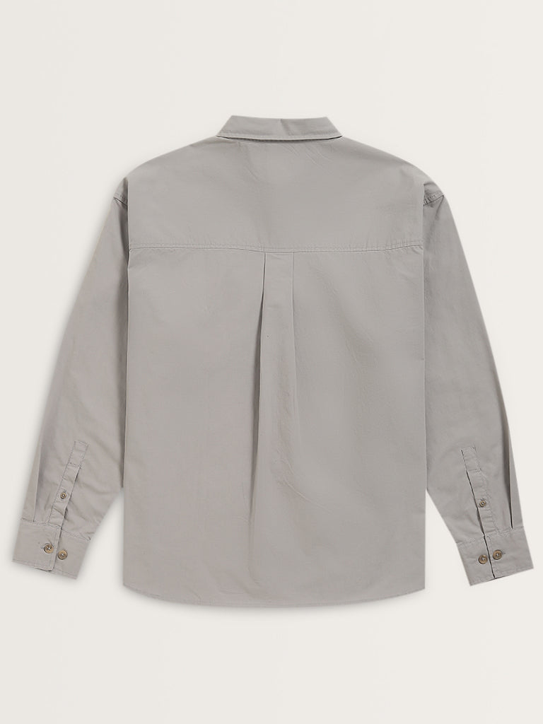 Nuon Grey Solid Relaxed-Fit Cotton Shirt