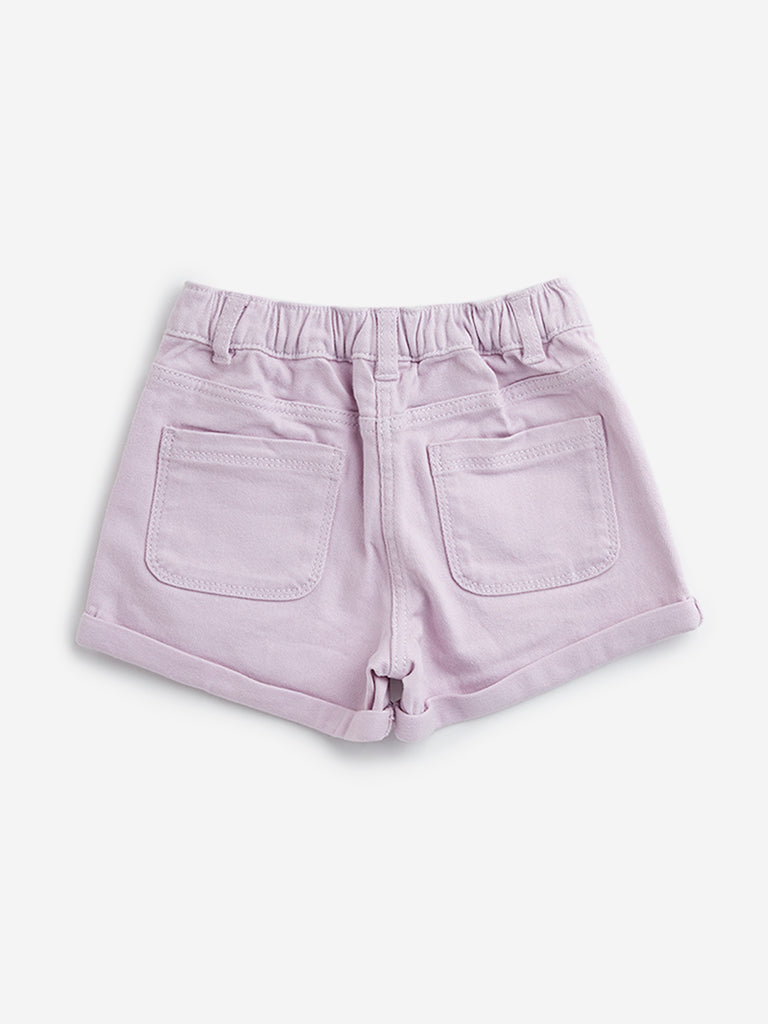 HOP Kids Lilac Embroidered Mid-Rise Denim Shorts