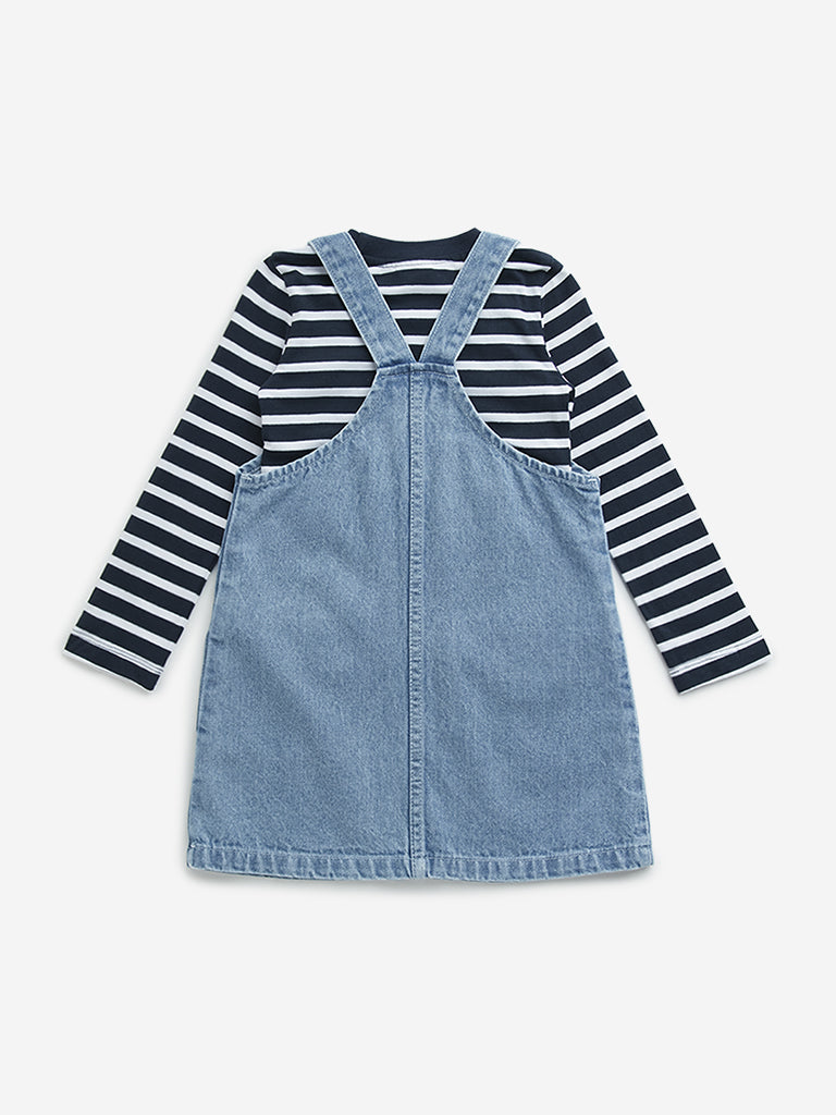 HOP Kids Light Blue Denim Dungaree with T-Shirt Set