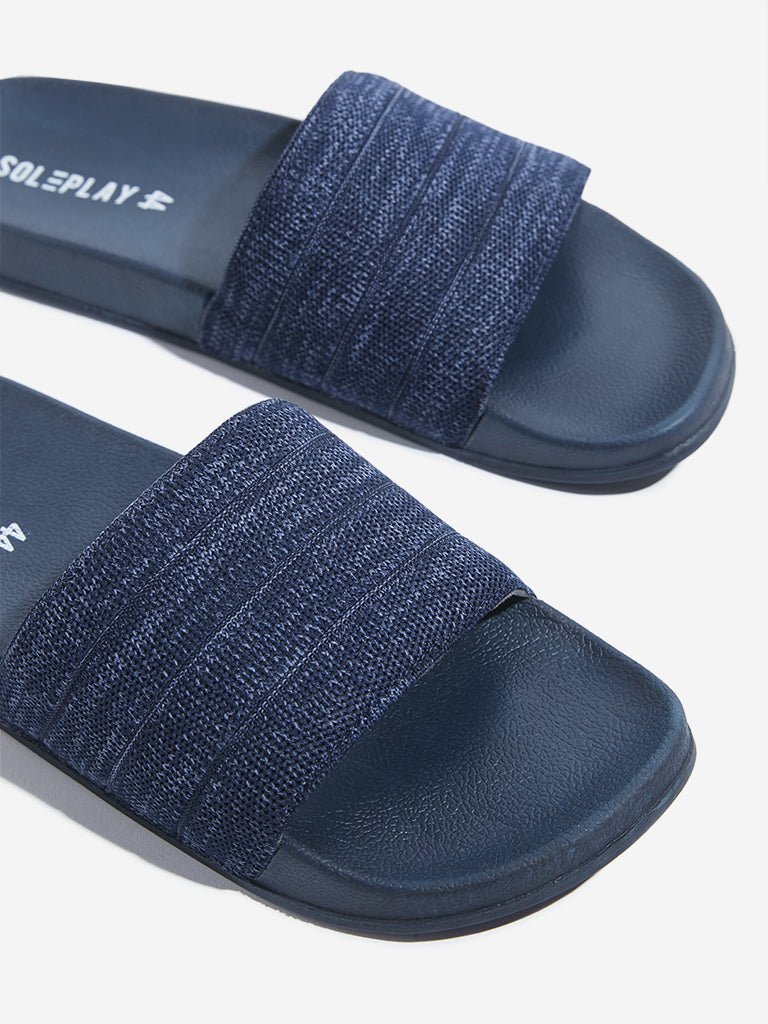 SOLEPLAY Navy Knit-Textured Pool Slides