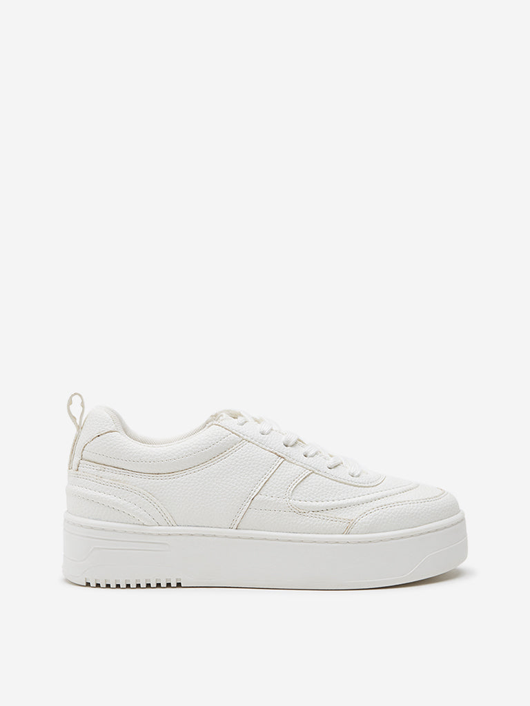 LUNA BLU White Textured Chunky Lace-Up Sneakers