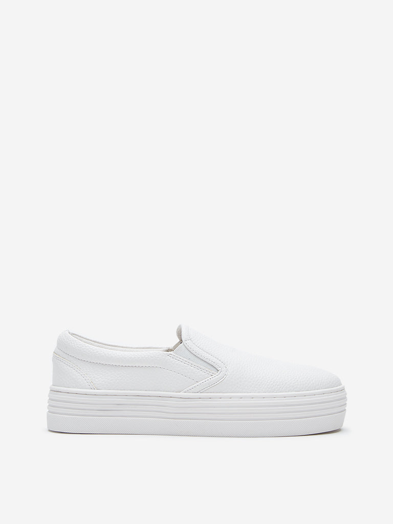 LUNA BLU White Textured Slip-On Shoes