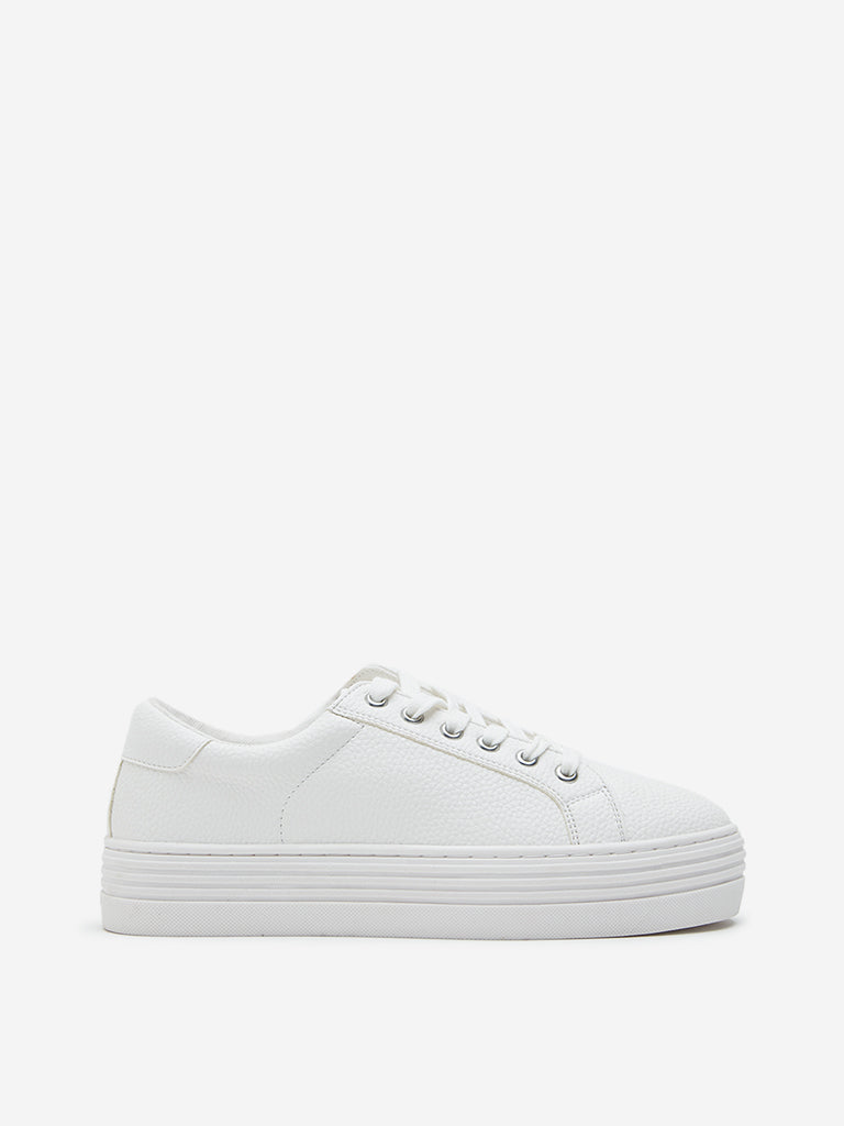 LUNA BLU White Textured Lace-Up Sneakers