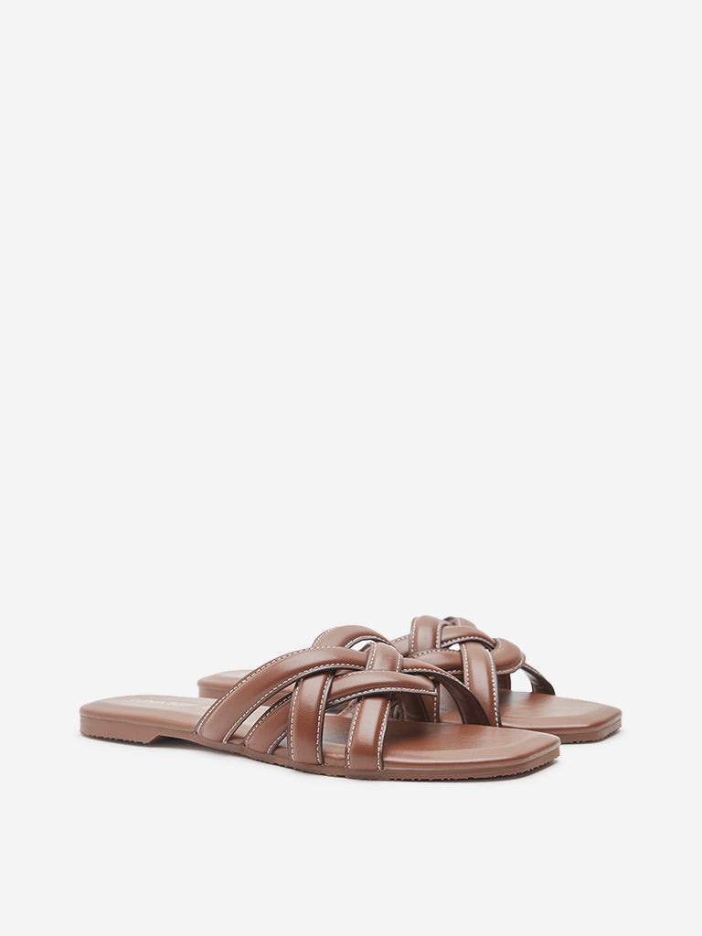 LUNA BLU Tan Multi-Strap Slides