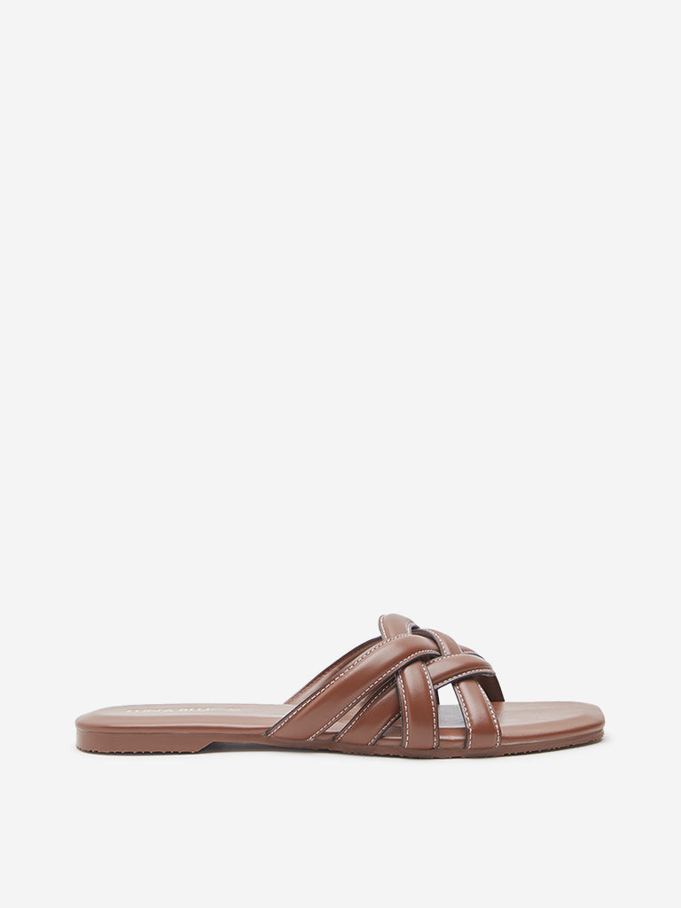 LUNA BLU Tan Multi-Strap Slides