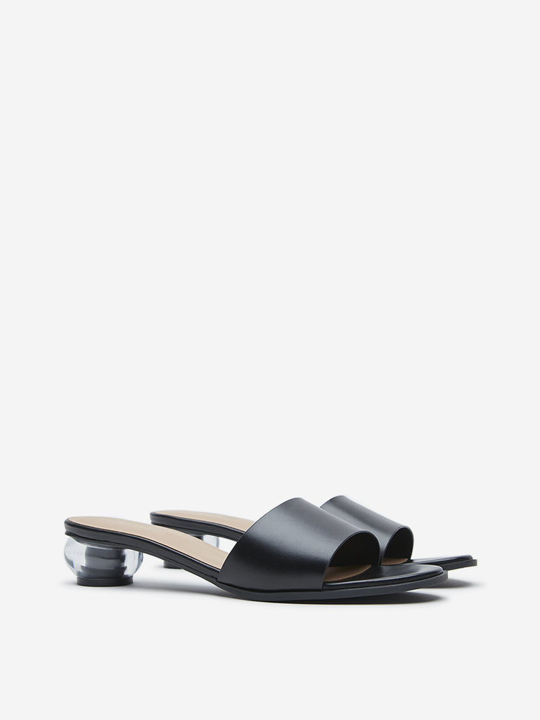 LUNA BLU Black Round Heel Sandals