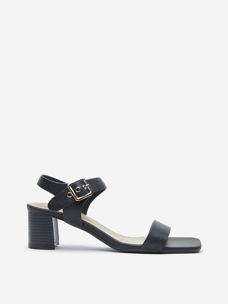 LUNA BLU Black Ankle Strap Heel Sandals