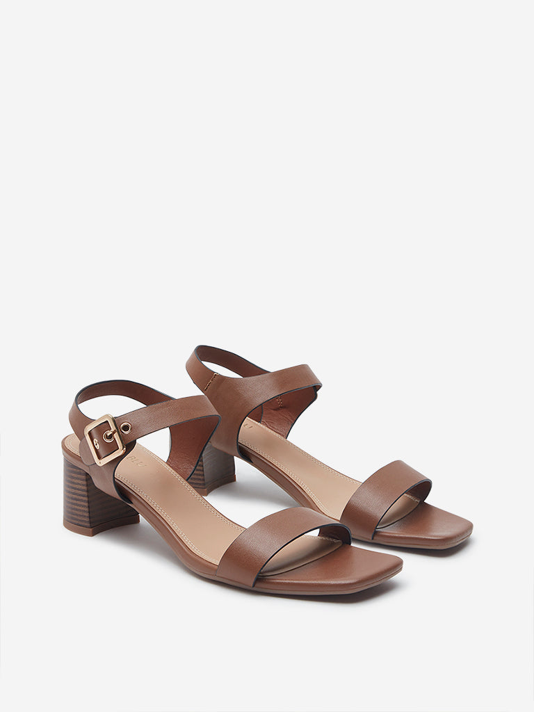 LUNA BLU Tan Ankle Strap Heel Sandals