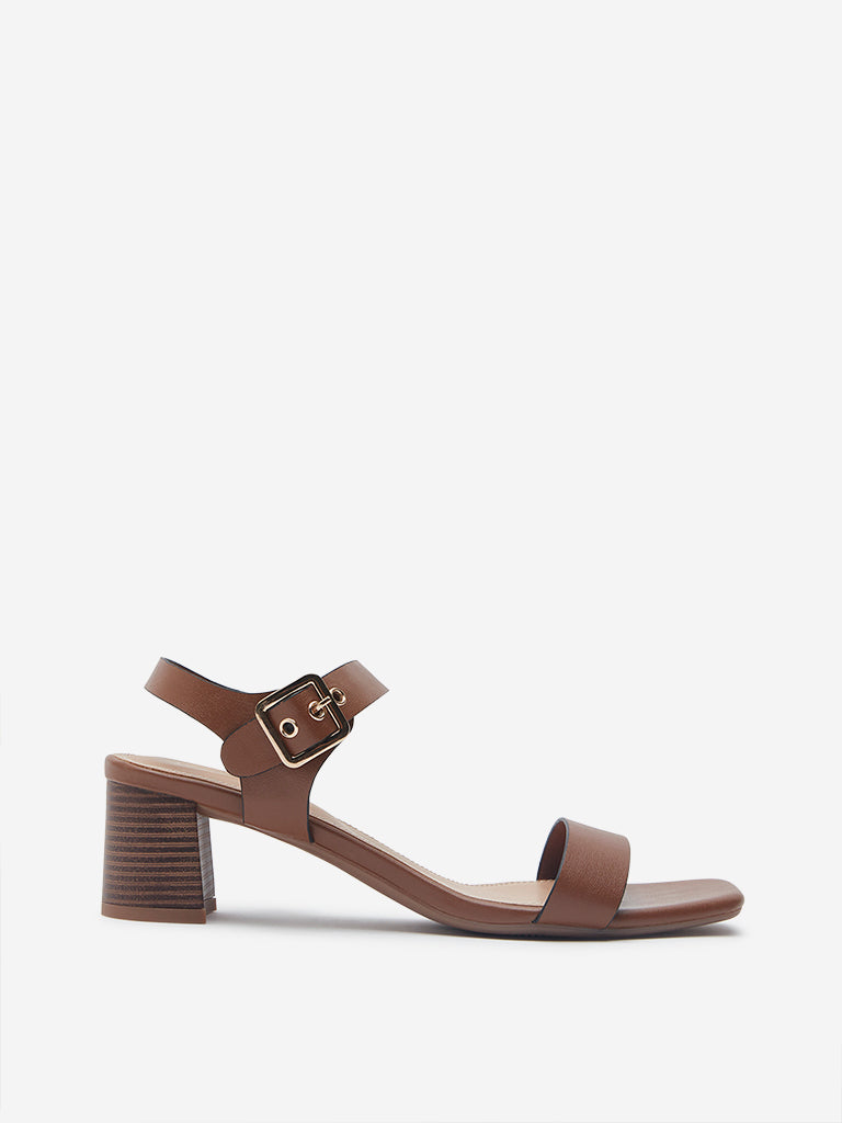 LUNA BLU Tan Ankle Strap Heel Sandals