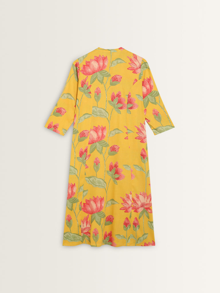 Utsa Yellow Floral Printed A-Line Kurta