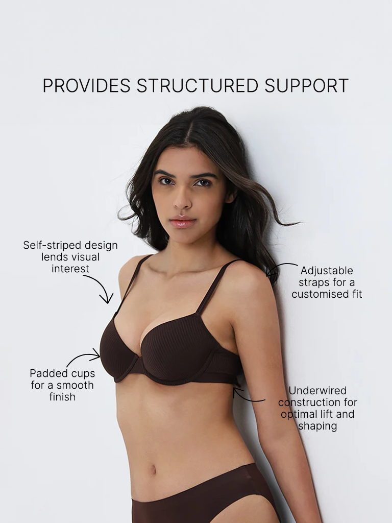 Wunderlove Dark Brown Striped Wired Padded Bra