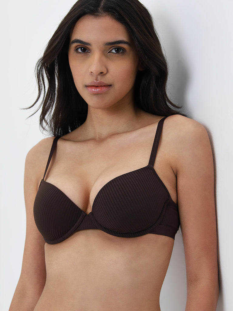 Wunderlove Dark Brown Striped Wired Padded Bra