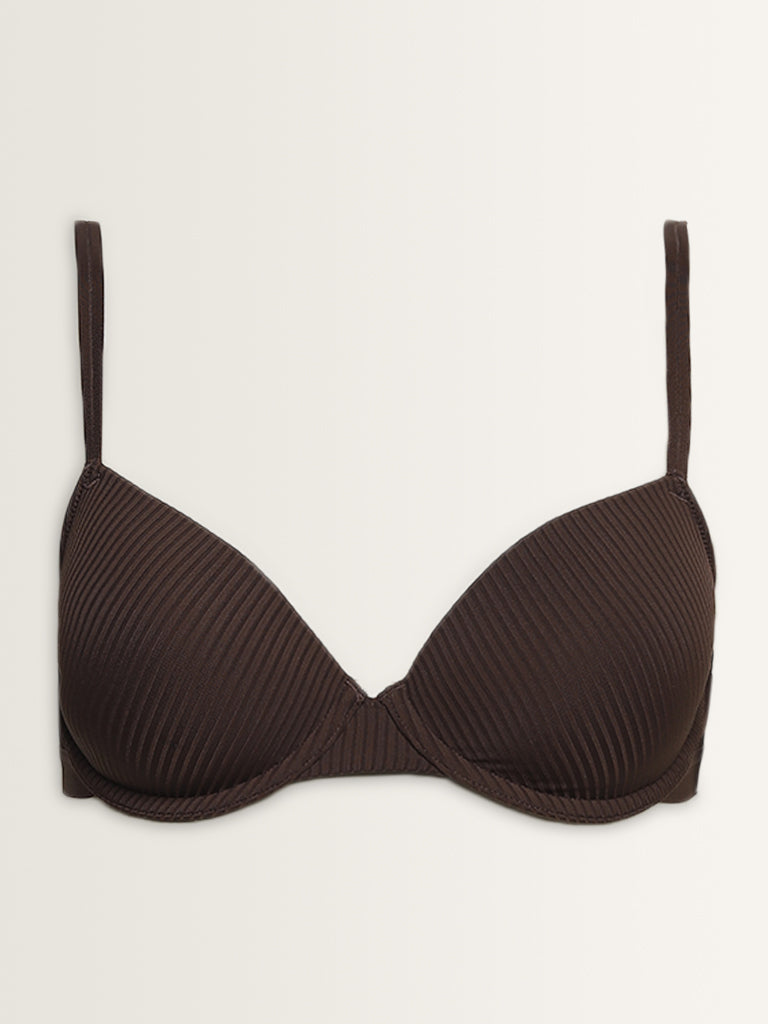 Wunderlove Dark Brown Striped Wired Padded Bra