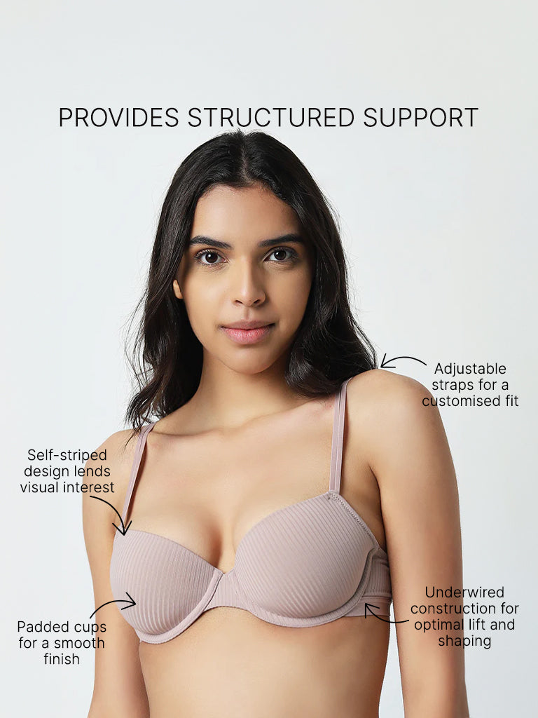 Wunderlove Light Mauve Striped Padded and Wired Bra