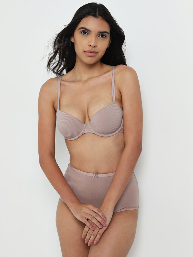 Wunderlove Light Mauve Striped Padded and Wired Bra