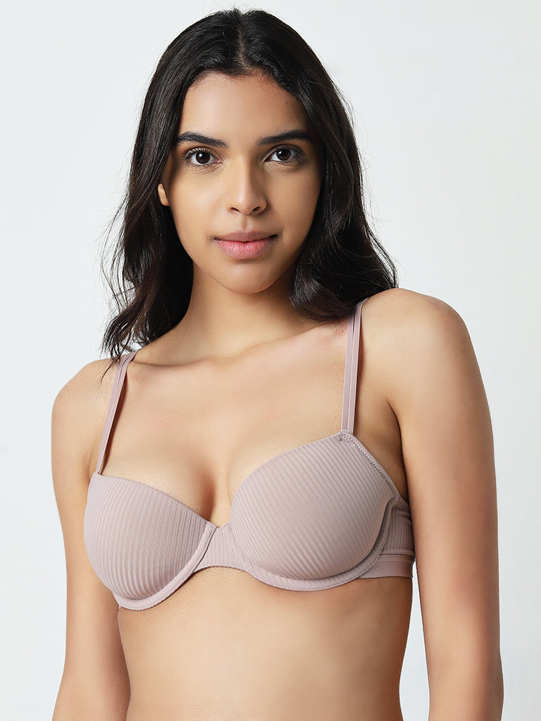 Wunderlove Light Mauve Striped Padded and Wired Bra