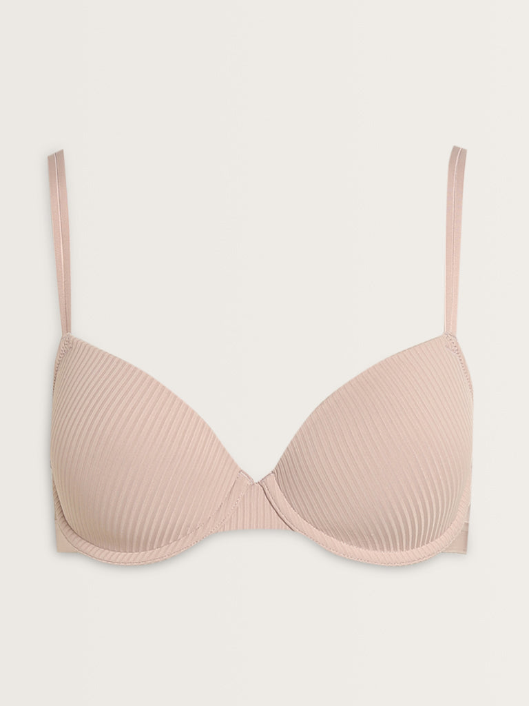 Wunderlove Light Mauve Striped Padded and Wired Bra