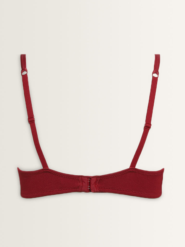 Wunderlove Dark Red Lace Design Underwired Bra