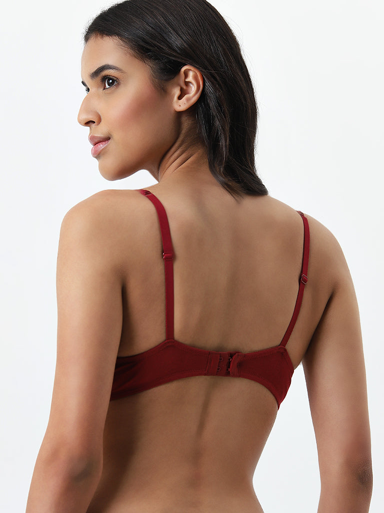 Wunderlove Dark Red Lace Design Underwired Bra