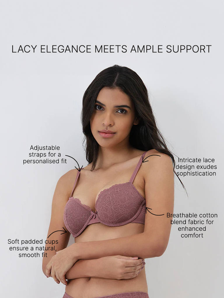 Wunderlove Dusty Mauve Lace Design Underwired Bra