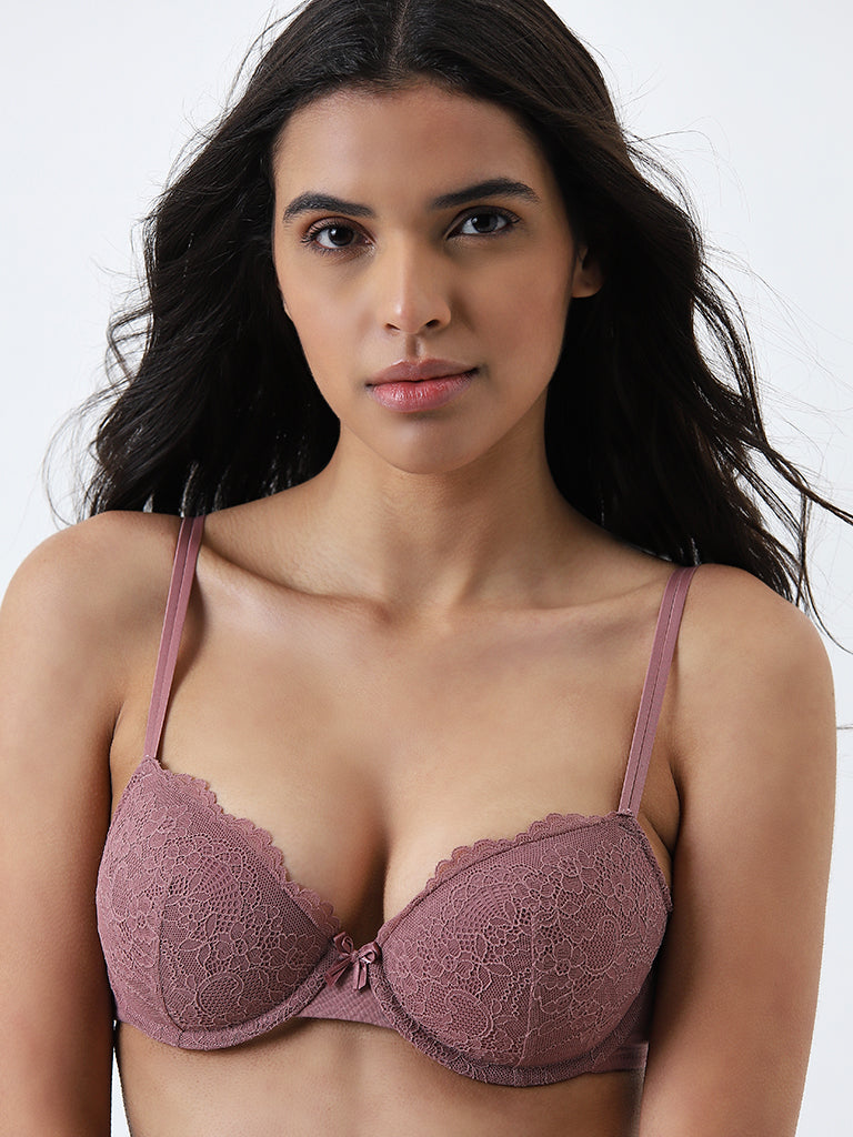 Wunderlove Dusty Mauve Lace Design Underwired Bra