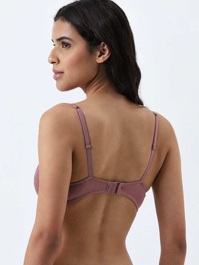 Wunderlove Dusty Mauve Lace Design Underwired Bra