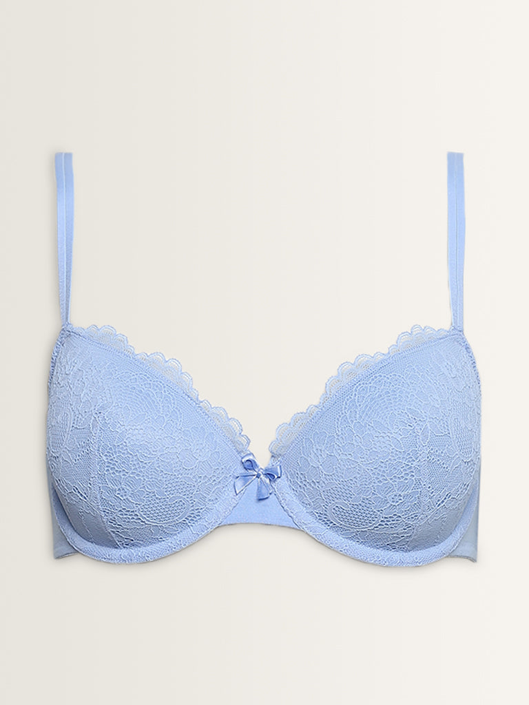 Wunderlove Blue Lace Design Underwired Bra