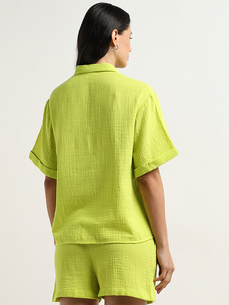 Wunderlove Lime Crinkle Textured Cotton Beach Shirt