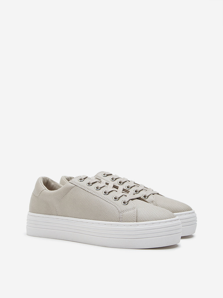 LUNA BLU Taupe Textured Lace-Up Sneakers