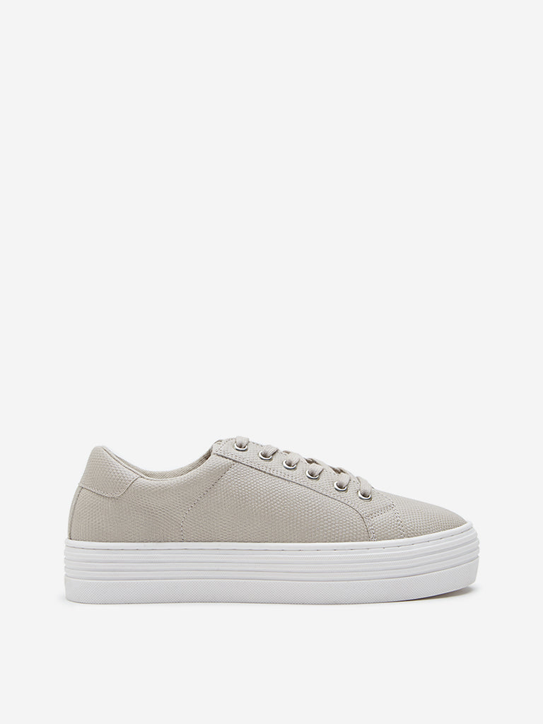 LUNA BLU Taupe Textured Lace-Up Sneakers