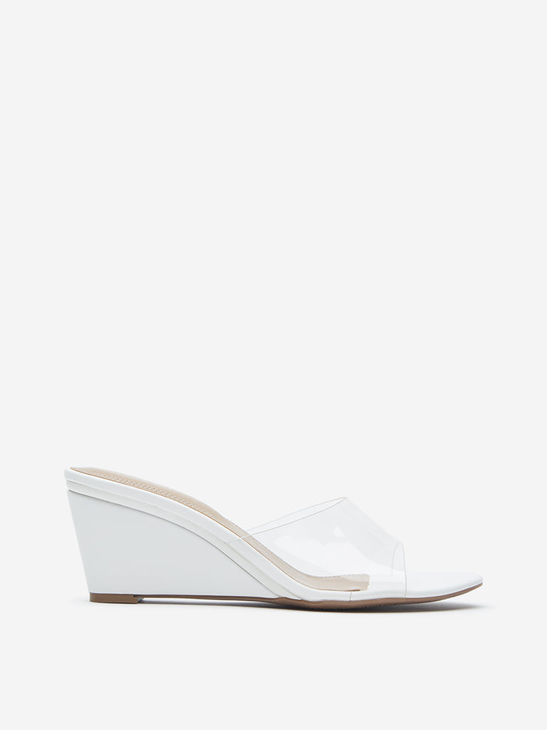 LUNA BLU White Vinyl Wedge Heel Sandals