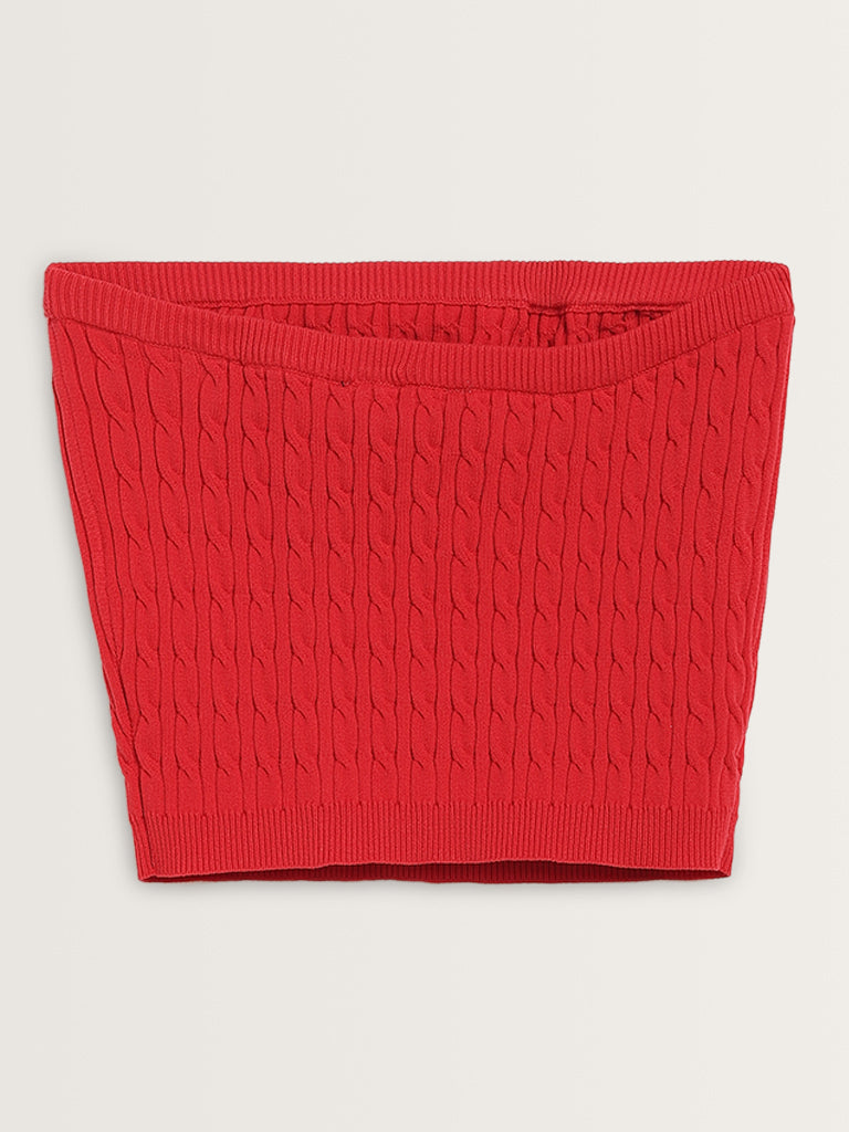 Nuon Red Knit-Textured Tube Top