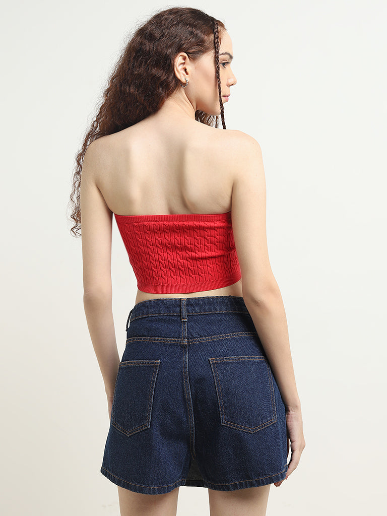 Nuon Red Knit-Textured Tube Top