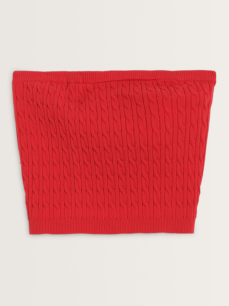 Nuon Red Knit-Textured Tube Top