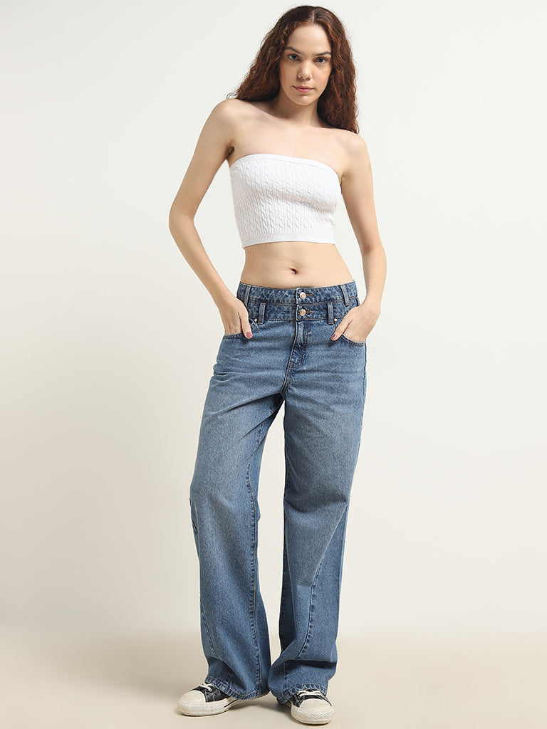 Nuon White Knit-Textured Tube Top