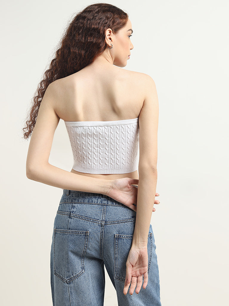 Nuon White Knit-Textured Tube Top