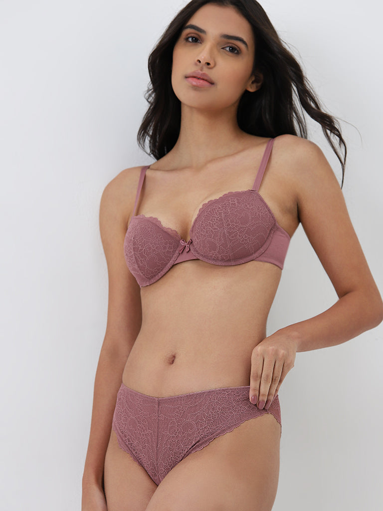 Wunderlove Dusty Mauve Lace Detailed Brazilian Brief