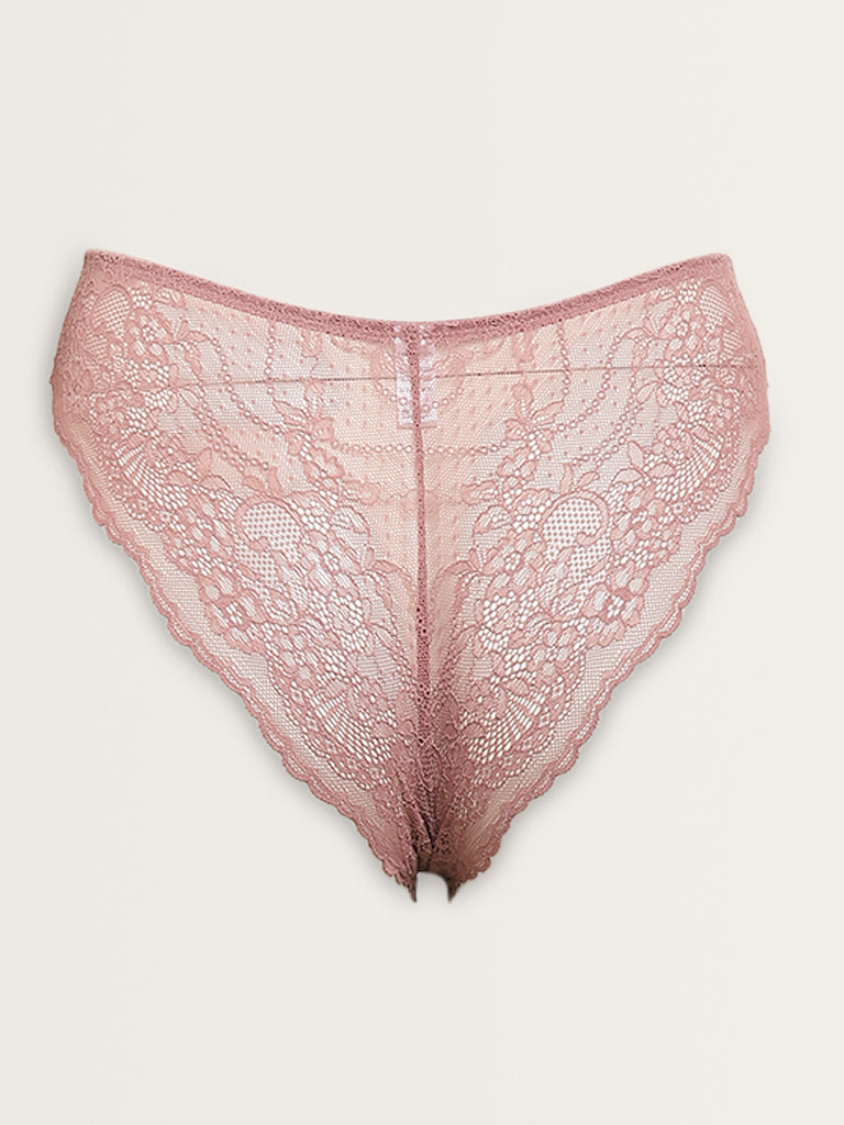 Wunderlove Dusty Mauve Lace Detailed Brazilian Brief