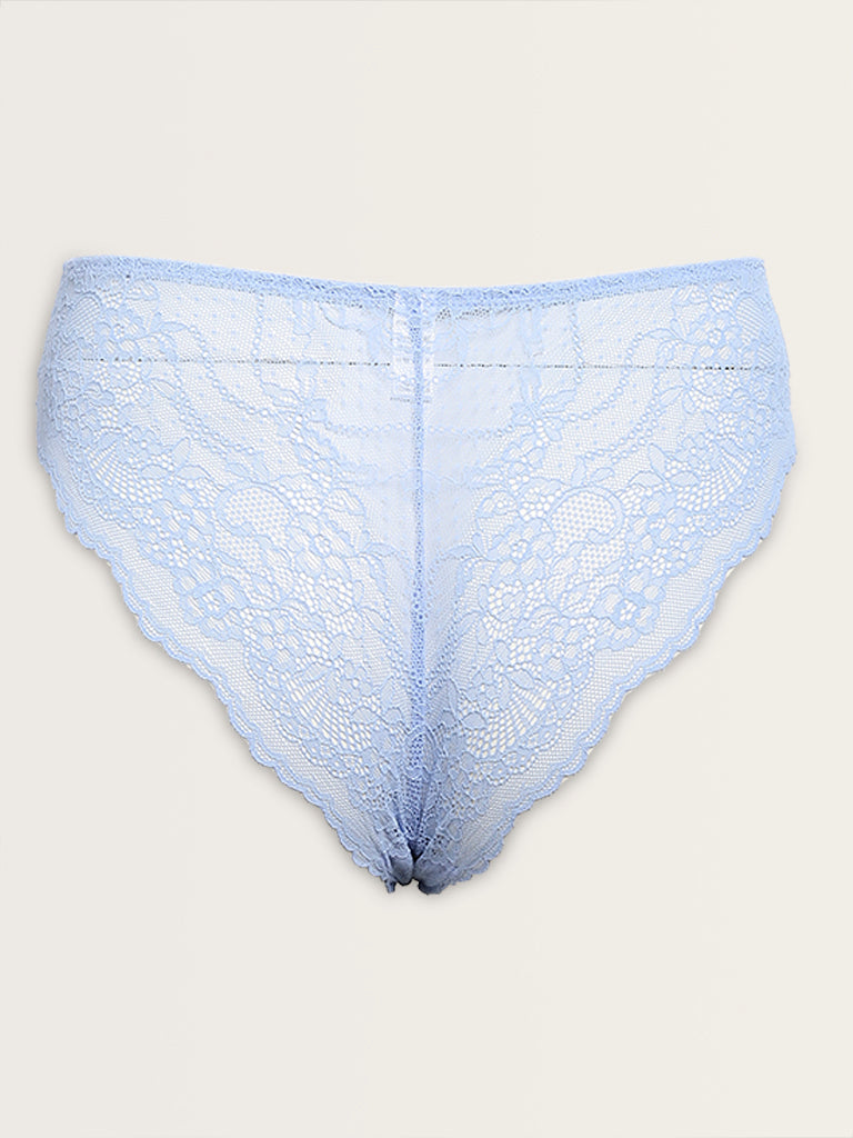 Wunderlove Blue Lace Detailed Brazilian Brief