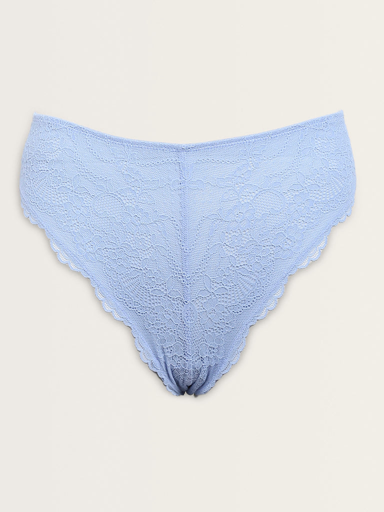 Wunderlove Blue Lace Detailed Brazilian Brief