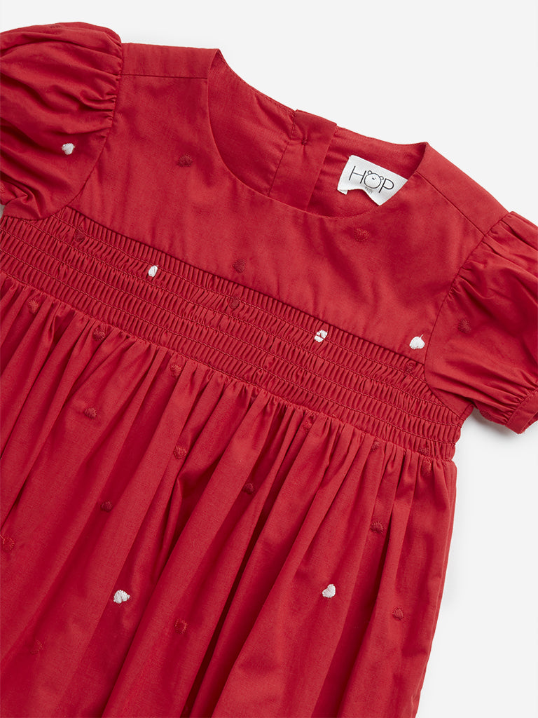 HOP Baby Red Hearts Embroidered Empire Line Cotton Dress