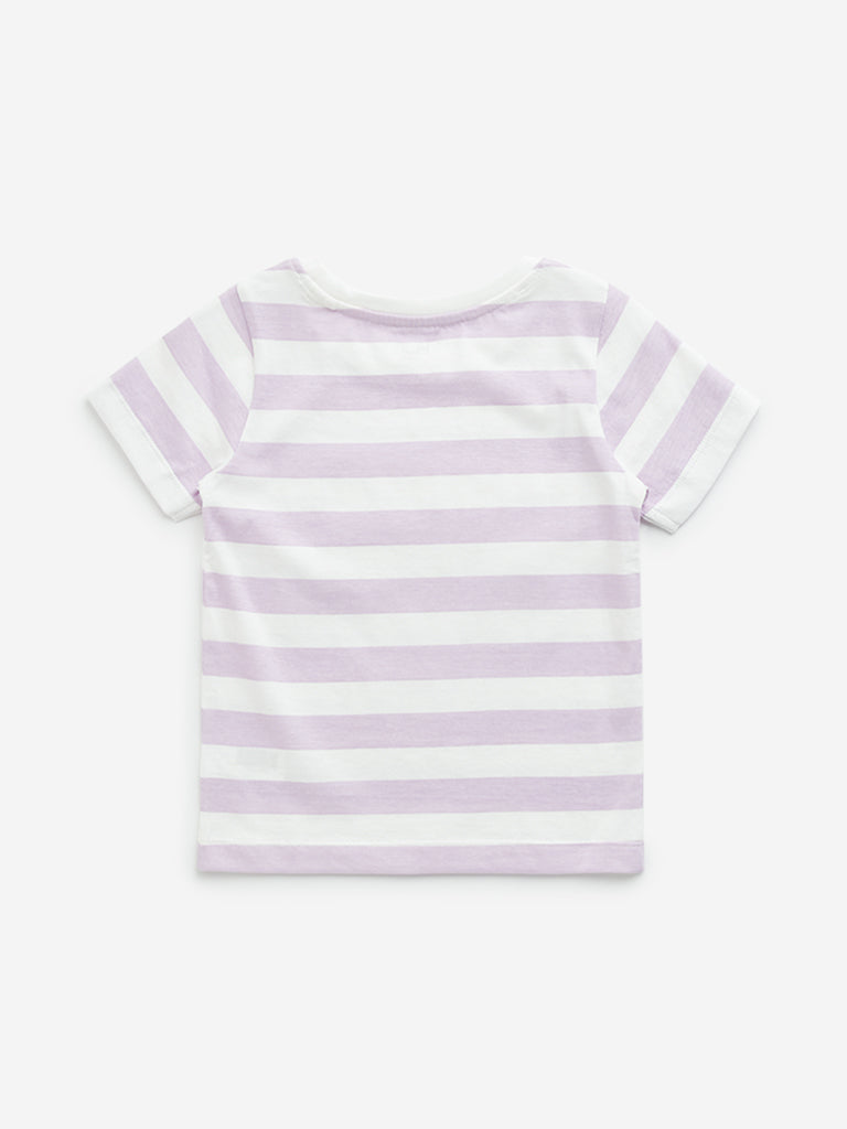 HOP Kids Lilac Stripe Printed Cotton T-Shirt